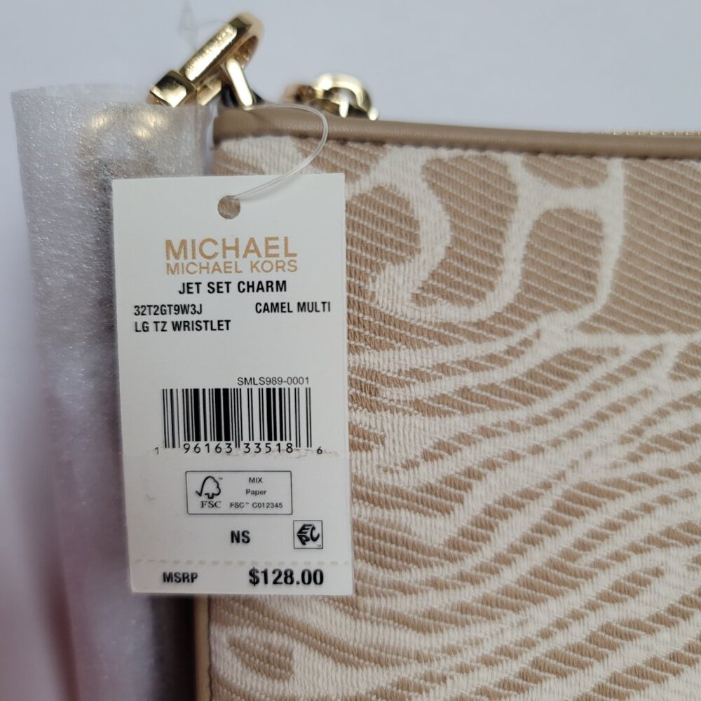 MICHAEL KORS Jet Set Charm Signature Logo Wristlet/Pouch- Camel Multi ⭐ - Picture 15 of 16